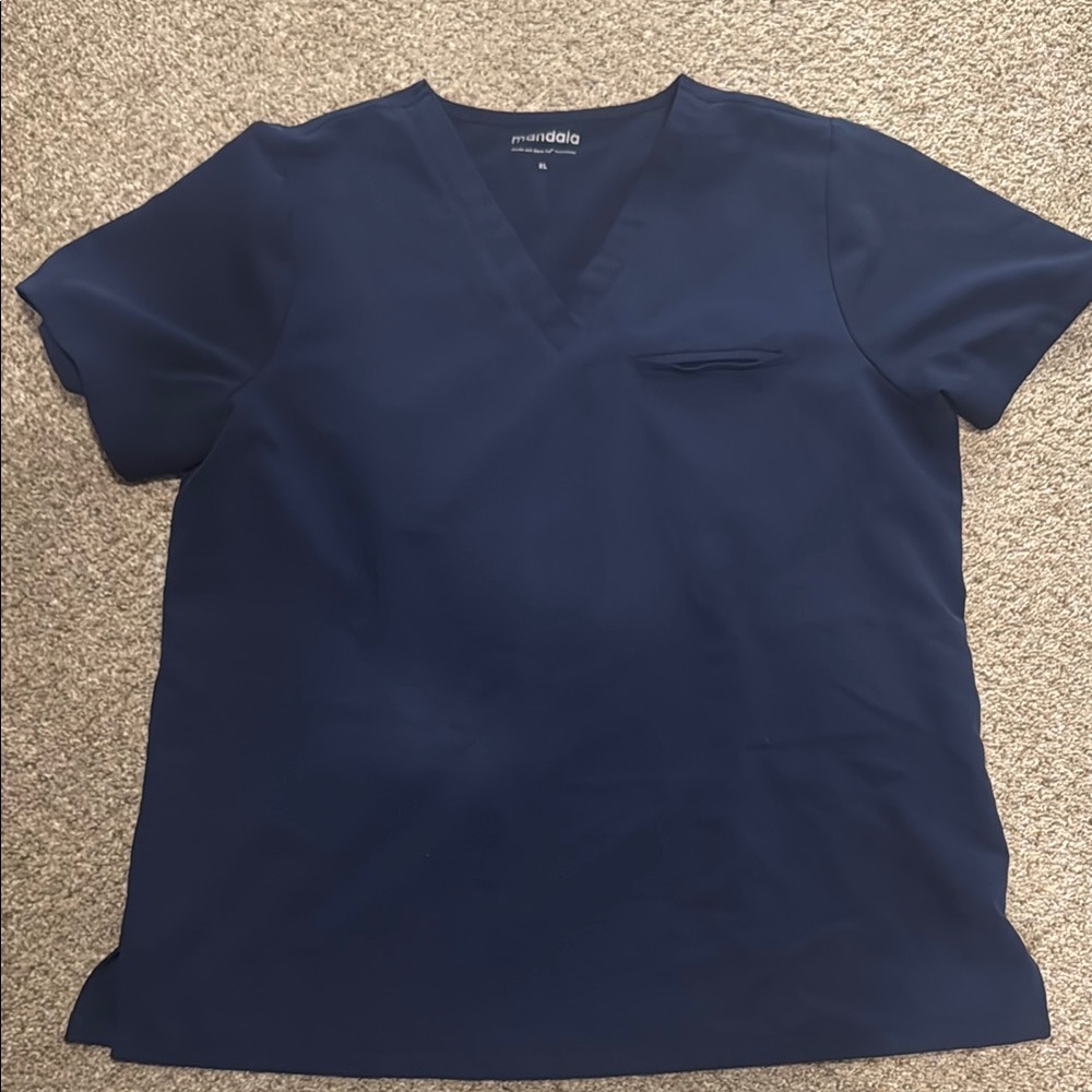 Mandala One Pocket Navy Scrub Top